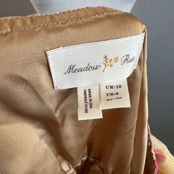 Meadow Rue Spring Silk Dress Womens 6 Yellow Floral Blouson Ruffle Anthropologie - Picture 9 of 9